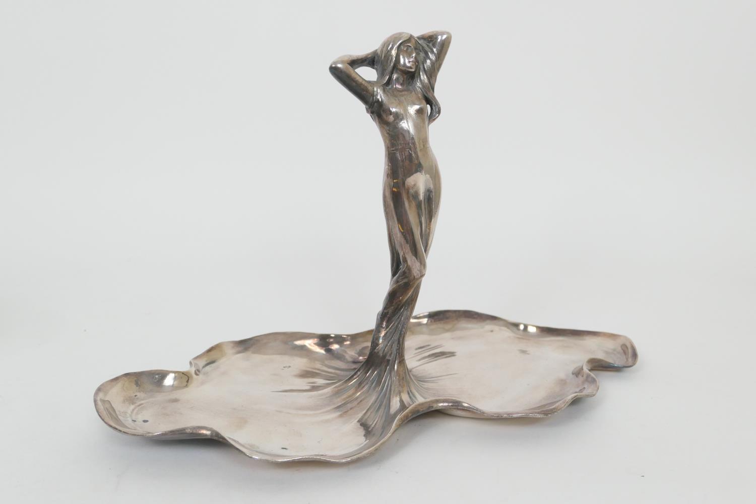 WMF Art Nouveau silver plated pewter hors d'oeuvres dish, circa 1900, centred with a diaphanous lady