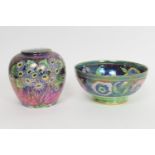 Maling Wild Poppy pattern bowl, with internal purple ground, the exterior with a green ground,