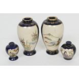 Pair of Japanese satsuma miniature vases, late Meiji, ovoid form decorated with landscape panels