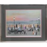 Helen Layfield Bradley (1900-79), 'Evening on the promenade', lithograph in colours, signed in