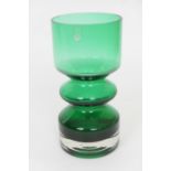 Tamara Aladin for Riihimaen Lasi Oy, pine green geometric glass vase, circa 1960s, with applied