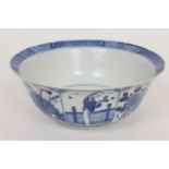 Chinese blue and white bowl, Kangxi (1662-1722), flared form, the exterior decorated with panels