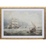 English School (mid 19th Century), Shipping heading for shore ahead of a storm, watercolour,