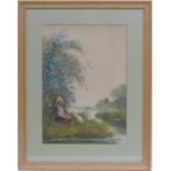 Frederick Hines (active 1875-1928), First time fishing, watercolour, signed, 39cm x 27cm