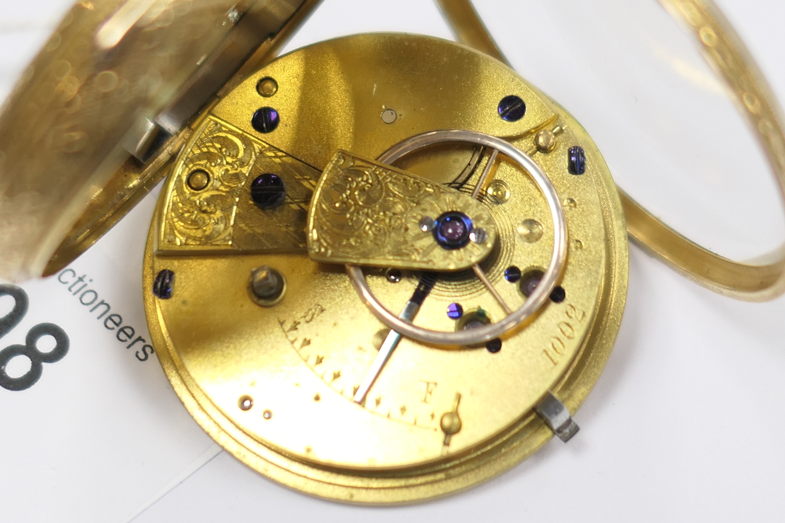 Victorian 18ct gold open faced pocket watch, hallmarked Chester 1871, 38mm gilt dial with matted - Image 3 of 5