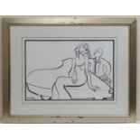 Marsha Hammel (American, b. 1949), Pianist, black line drawing, signed, 37cm x 54cm