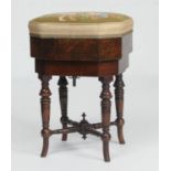Victorian patent rise and fall music stool, foliate needlework seat on a walnut veneered base with