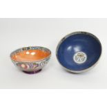 Maling Lucerne pattern bowl, powder blue ground, pattern 3896, 24cm diameter; also a Maling orange
