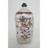 South German enamelled pewter mounted glass flask (schnappsflache), Swiss or German, 18th Century,