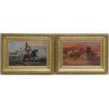 G Armenaki (active late 19th Century), Pair, Camel racing, Giza, and Arabs hunting, signed oils on