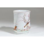 Fine and rare early Worcester 'Scratch Cross' mug, circa 1754, of bell shape, finely painted in