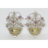 Pair of Art Deco style coloured moulded glass wall lights, worked as a vase of flowers, 40cm x 29cm