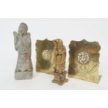 Chinese carved soapstone figure of Shoulao, height 16cm; also another Chinese carved soapstone of