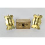 Victorian brass miniature range, late 19th Century, 19.5cm x 10.5cm; also a pair of brass spills