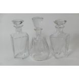 Pair of Baccarat faceted crystal spirit decanters, 22.5cm and 23.5cm; also a Baccarat, Hine et Cie