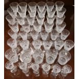 Suite of Waterford Crystal Lismore glassware comprising: twelve red wine, eleven white wine, six
