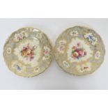Pair of Coalport sandwich plates, decorated with a floral bouquet, bordered with gilt, painted