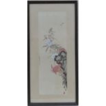 Japanese School (early 20th Century), Dragonfly on blossoms, watercolour, pen and ink, signed,
