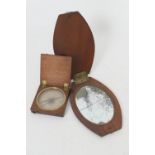 19th Century mahogany cased field compass, with paper dial, 9cm; also a 19th Century mahogany and