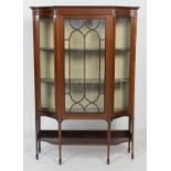 Late Victorian mahogany and satinwood inlaid breakfront display cabinet, circa 1900, having a