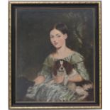 English School (late 19th Century), Portrait of a girl and her pet spaniels, oil on canvas, 65cm x