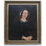 English School (mid 19th Century), Portrait of a lady sporting a white lace collar, seated half