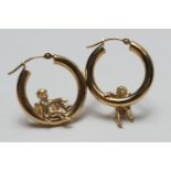 Pair of 9ct gold hoop and cherub earrings, 20mm diameter, weight approx. 4.4g