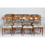 Composite set of twelve Victorian mahogany dining chairs, comprising four, four, three and one,