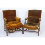 Two mahogany and upholstered Gainsborough style armchairs, 19th Century, both upholstered in a