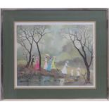 Helen Layfield Bradley (1900-79), 'On a lovely Summer's day', lithograph in colours, signed in