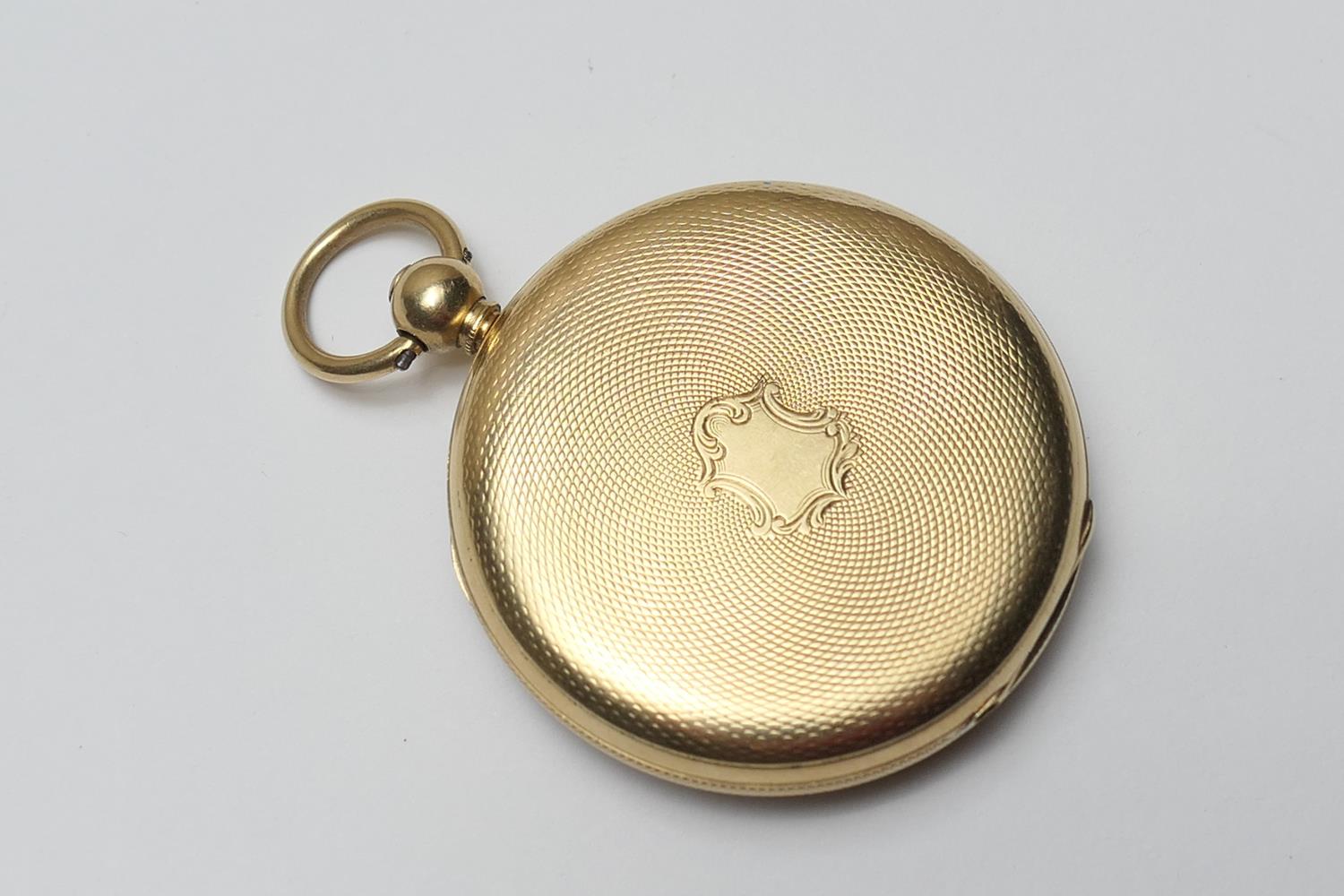 Victorian 18ct gold open faced pocket watch, hallmarked Chester 1850, 40mm gilt dial chased with - Image 2 of 6
