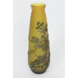 Galle (TIP) cameo glass vase, late 20th Century, tapered cylindrical form decorated with sparrows