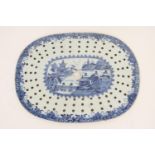 Chinese blue and white ashet liner, Qianlong (1736-95), oval form pierced and centred with a