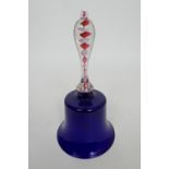 Stourbridge blue glass table bell, with a pink and white ribbon twist handle, height 23cm