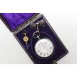 Victorian silver lady's fob watch, circa 1880, 33mm white enamelled dial with Roman numerals,