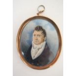 English School (19th Century), Portrait miniature of a gentleman in a blue jacket and white