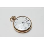 9ct gold cased open faced pocket watch, Birmingham 1923, 43mm white enamelled dial with Roman