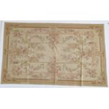 French Aubusson style flatweave rug, fawn field detailed with pink roses and floral garlands, size