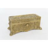 French cast brass jewellery casket, third quarter 19th Century, sarcophagus form with gothic