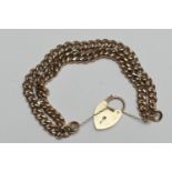 9ct gold double curb link bracelet, with padlock clasp and safety chain, length 17.5cm, weight