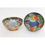 Maling Briar Rose bowl, the interior with lustrous blue ground, the exterior of lustrous orange,
