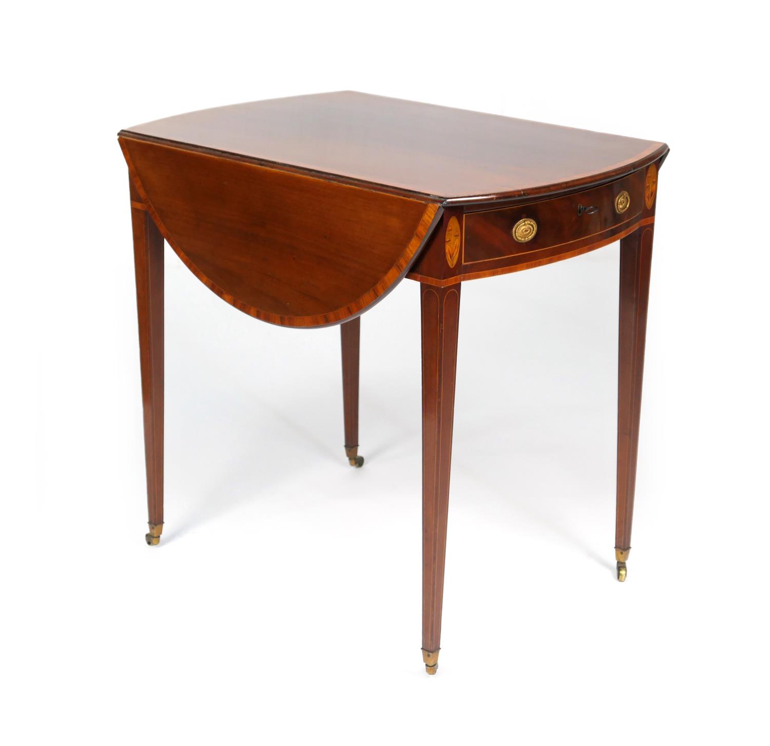 George III mahogany and rosewood banded Pembroke table, circa 1780, the top with two drop leaves