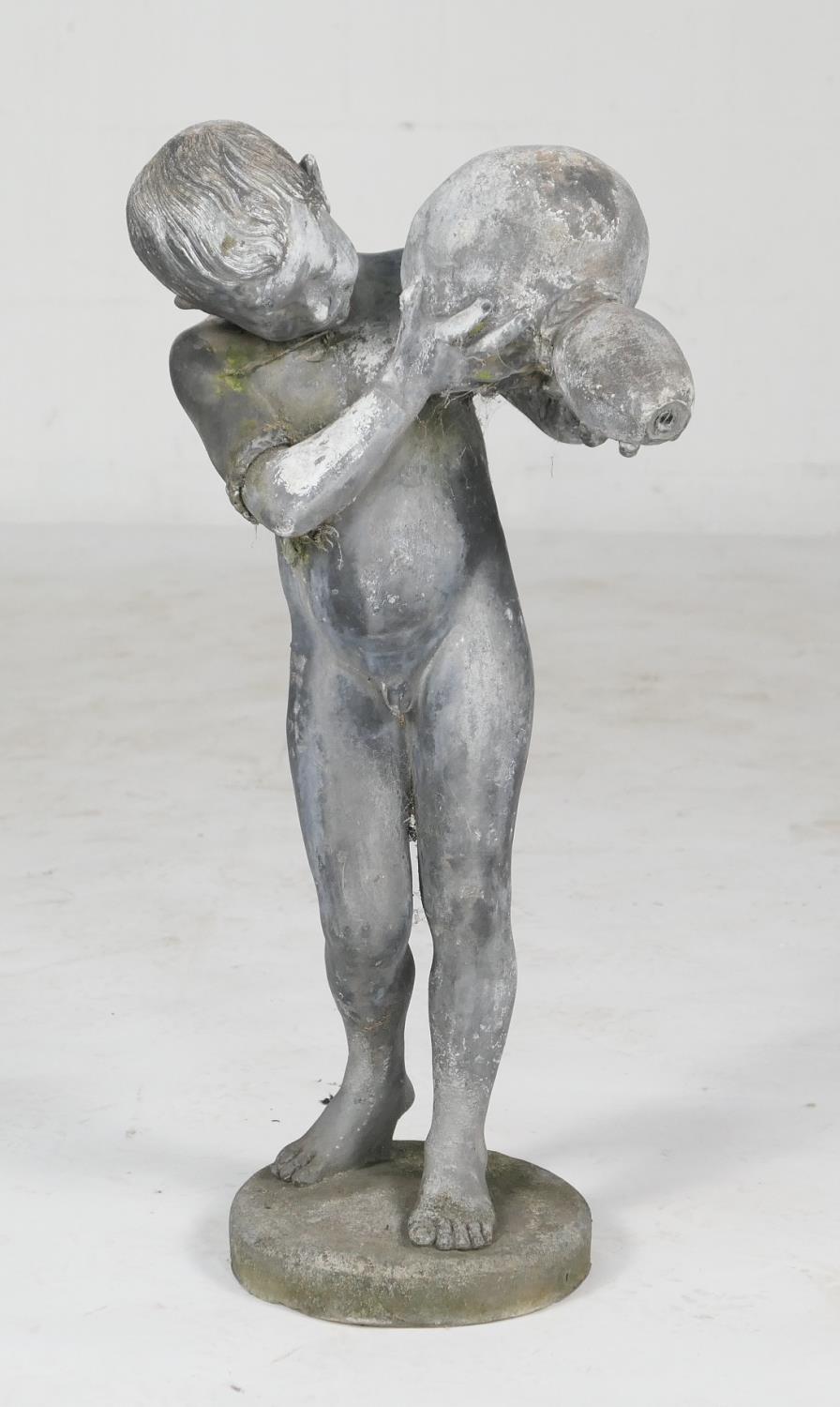 Lead fountain head, cast as a boy pouring from a gourd, height 67cm