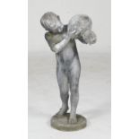 Lead fountain head, cast as a boy pouring from a gourd, height 67cm