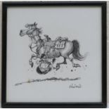 Norman Thelwell (1923-2004), Rodeo, a first attempt, pen and ink, signed, 18cm square