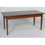 Provincial elm parlour table, 19th Century, the cleated top over a pull out slide opposing a drawer,
