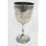 Victorian silver chalice, Birmingham circa 1878 (marks rubbed), engraved with a band of sparrows