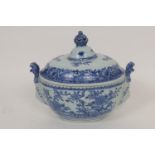 Chinese export blue and white tureen and cover, Qianlong (1736-95), the domed cover surmounted