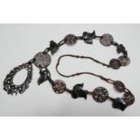 Victorian carved tortoiseshell pendant necklace, worked with pierced foliate discs dispersed with