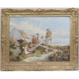 Alexander Leggett (circa 1828-84), Crofter's children playing seesaw, oil on canvas, signed with
